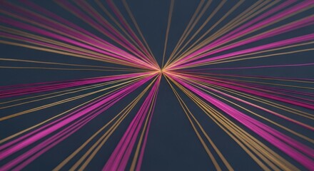 Wall Mural - Abstract radiating lines in pink and gold emanating from a central point on a dark background