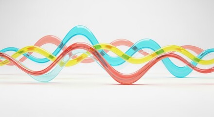 Wall Mural - Colorful wavy lines of red yellow and blue glass on a white surface in a studio setting with soft light