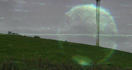 Poster - Flickering data points initiating turbine blades spinning with globe forming and visualizing energy