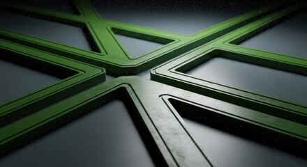Wall Mural - a close up shot of a green geometric design with intersecting lines on a dark surface with texture