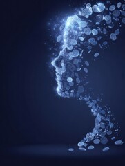 Poster - Floating Betting Tokens Surround a Digital Head Silhouette in a Tech-Inspired Design Against a Dark Background
