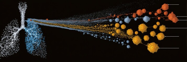 Poster - Dotted Smoke Trail Illustrating Stages of Lung Damage From Pollution Exposure in a Clear, Educational Format