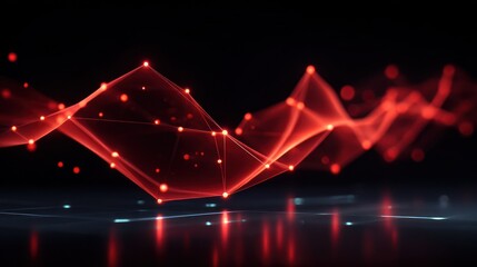 Abstract digital red design with glowing particles