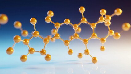 Leinwandbilder - Bright yellow-gold spheres depict Coenzyme Q10 with elegant interconnections, showcasing high clarity and balance in molecular structure.