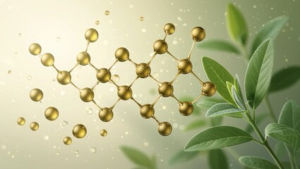 Leinwandbilder - Molecular visualization featuring green tea catechins, soft sage hues, and a sophisticated scientific design aesthetic.