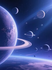 Wall Mural - Celestial View: Planets and Moons in a Vibrant Solar System