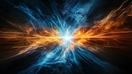 Poster - A burst of fiery blue and orange energy collides at the center, creating a vibrant, dynamic explosion of light and motion.