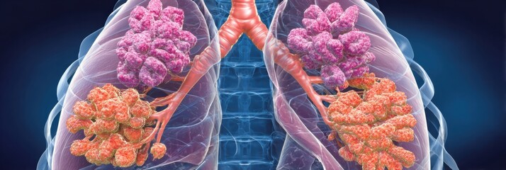Poster - Detailed Infographic Displaying Lung Anatomy Highlighting Tumor Zones for Educational Purposes and Medical Reference