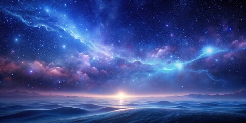 Wall Mural - Serene Dreamscape A Sunset Underneath a Celestial River of Stars and Nebulae