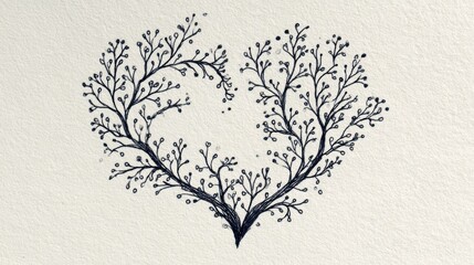 Poster - Hand-drawn Heart Design Featuring Delicate Branches and Budding Twigs on Textured Background for an Artistic Touch