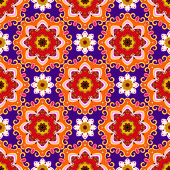 Wall Mural - Beautiful seamless pattern with repeating stylized flowers. Bright illustration for fabric print.