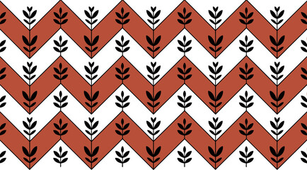Poster - Seamless chevron pattern with floral elements in terracotta and beige for textile and wallpaper design editable stock vector illustration