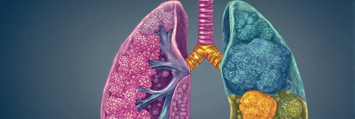 Poster - Illustration Showcasing Lung Anatomy With Highlighted Tumor Zones for Educational and Medical Reference