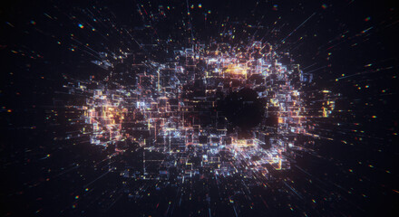 Poster - Abstract Digital Cityscape Glowing Grid of Cubes and Lines Futuristic Technology Background