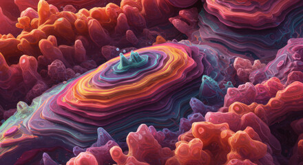 Poster - Abstract Colorful 3D Rendered Landscape Vibrant Organic Forms and Layered Textures