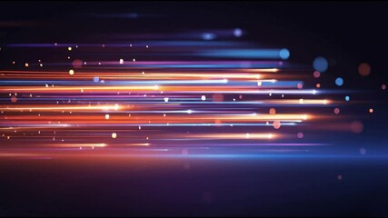 Aufkleber - Abstract Colorful Light Streaks and Glowing Particles in Motion Creating Futuristic Dynamic Energy with Vibrant Hues of Orange, Blue, and Purple on Dark Background