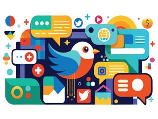 Poster - Abstract colorful bird social media illustration isolated on white background
