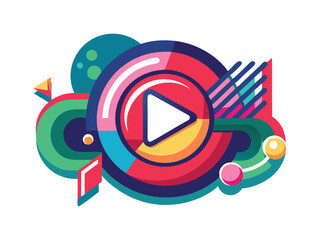 Poster - Abstract play button design with colorful geometric shapes isolated on white background
