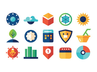 Poster - Collection of sixteen flat design icons isolated on white background
