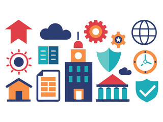 Poster - Collection of colorful business icons isolated on white background
