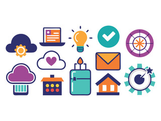 Poster - Collection of colorful hand drawn icons isolated on white background
