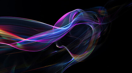 Poster - Abstract flowing waves of light and color create a dynamic and modern design against a dark background