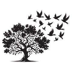 silhouette tree with birds a soaring symbol of nature's grace