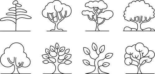 Poster - Tree line art vector illustration set for graphic design and nature related projects design templates editable stock vector illustration