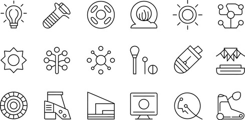 Fototapete - Vector line art icons set for science technology and innovation concept in modern outline design 100 editable stock vector illustration