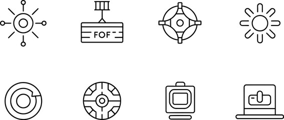 Fototapete - Vector icons set technology symbols connection target sun ui elements design outline interface graphic 100px editable stock vector illustration