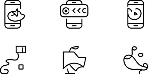 Fototapete - Minimalist vector icons set of mobile phone, vr headset, apple, and abstract shapes for app design use editable stock vector illustration