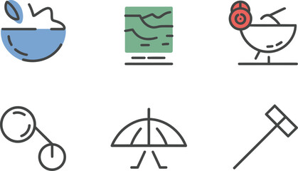 Poster - A vector set of web design icons for restaurant, travel, and communication, including summer beach and boat symbols