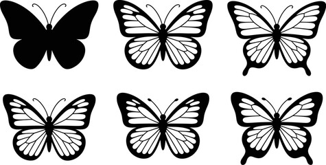 Aufkleber - Butterfly vector illustration set black and white butterfly silhouettes for design and decoration art editable stock vector illustration