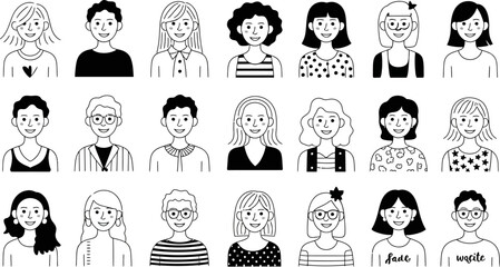 Poster - Vector art of diverse people avatars for social media profile pictures and character design elements editable stock vector illustration