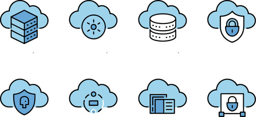 Poster - Cloud computing security blockchain server protection web hosting it netwall cyber defense access storage editable stock vector illustration