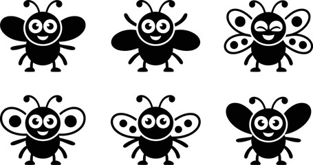 Aufkleber - Cute cartoon insect vector illustration set for kids design and decoration black and white clip art editable stock vector illustration