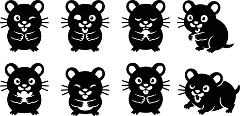Aufkleber - Cute black and white hamster vector illustration set for kids cartoon animal graphic design element 100 editable stock vector illustration