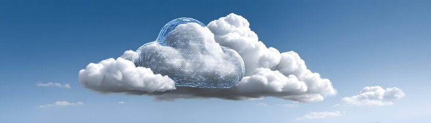 Poster - Against a futuristic backdrop, a digital cloud hovers above a healthcare setting, symbolizing the integration of cloud computing technology in managing health data. The image highlights innovation