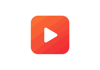 Poster - An orange square with rounded corners containing a white play icon