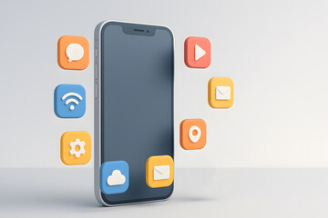 Aufkleber - Modern Smartphone Surrounded by Colorful Application Icons and Symbols