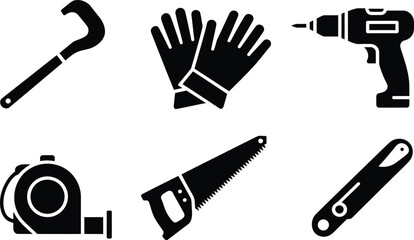 Poster - Silhouetted tools illustration depicting various hand tools and equipment for construction or repair