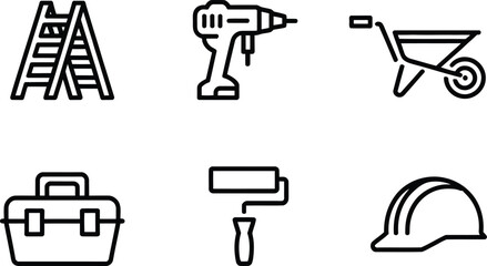 Poster - Set of construction icons depicting tools equipment and accessories for building renovation and repair