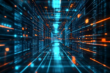 Aufkleber - Digital Data Stream: Futuristic Technology Tunnel with Data Flow and Information Transfer Concept