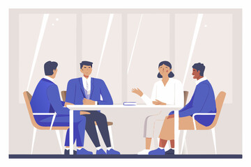 Poster - Diverse Business Team Meeting in Modern Office Discussing Strategy and Planning for Future Growth and Success in the Company Together