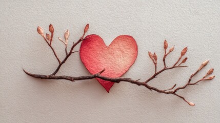 Poster - Delicate Heart With Branches Growing From It Showcases the Beauty of Nature and Love in an Artistic Expression