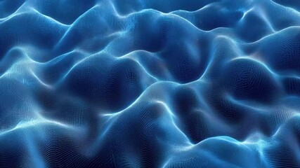 Fototapete - Waves of blue light create a mesmerizing pattern in a digital ocean landscape at twilight
