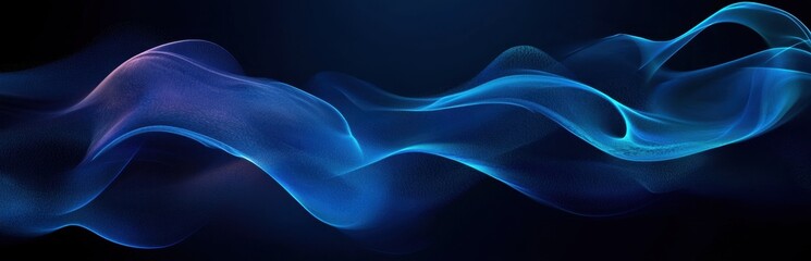 Fototapete - An ethereal representation of flowing blue waves of light against a dark background. This abstract artwork captures movement and energy, creating a serene and captivating atmosphere.