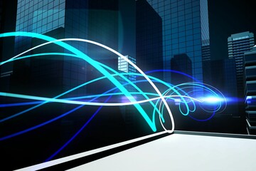 Poster - Blue light wave over skyscrapers