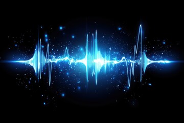 Poster - Dynamic blue audio waveform with techno elements creating a vibrant visual experience, blue audio waveform techno able background