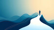 © MILA - A businessman stands on a peak overlooking an abstract landscape, symbolizing the path to success and future vision.